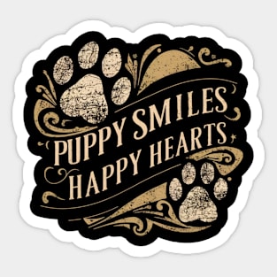 Puppy smiles , happy hearts Sticker